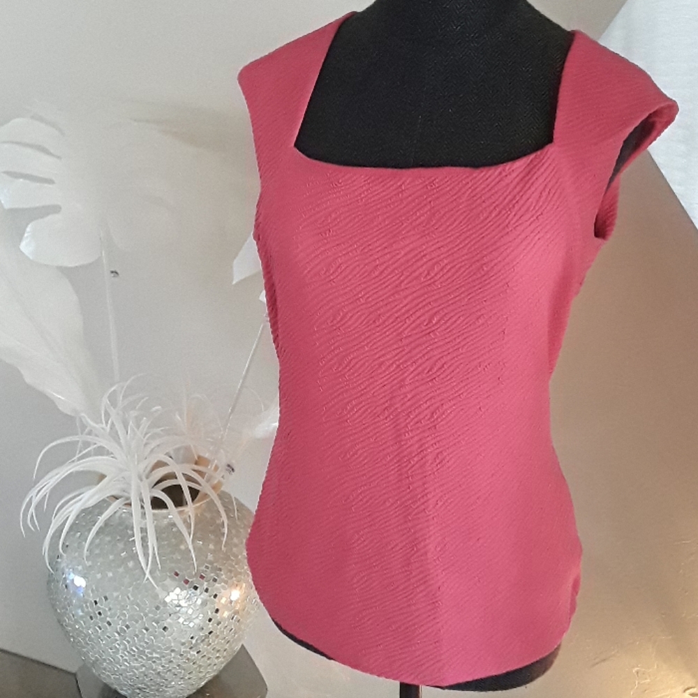 Cache Pink Textured Square-Neck Tank Top